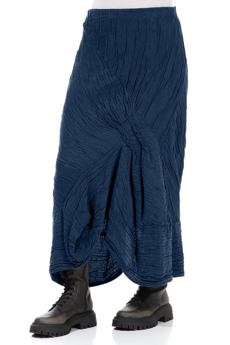 Ruched Crinkled Royal Blue Silk Linen Skirt 3
