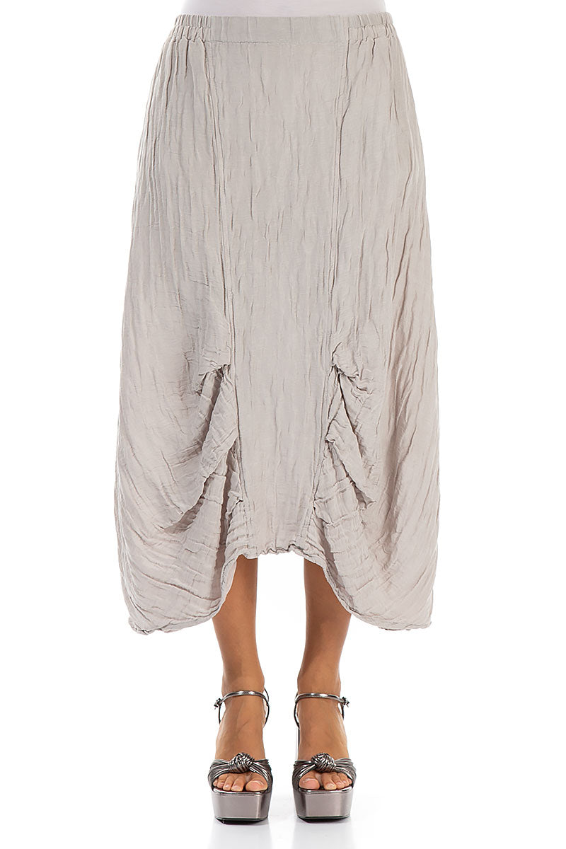 Ruched Crinkled Taupe Silk Skirt 1