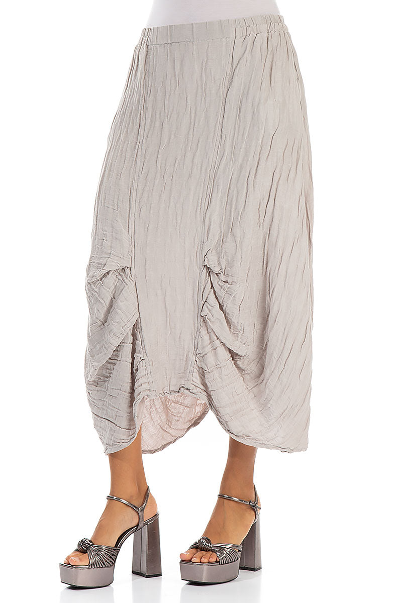 Ruched Crinkled Taupe Silk Skirt 3