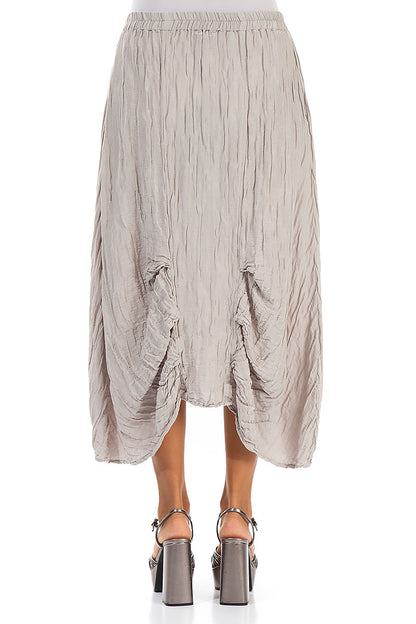 Ruched Crinkled Taupe Silk Skirt 2