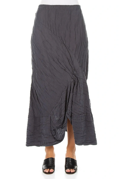 Ruched Crinkled Violet Silk Linen Skirt
