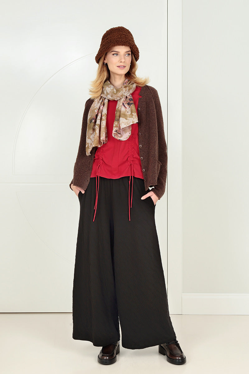 Ruched Front Cherry Red Cotton Blouse