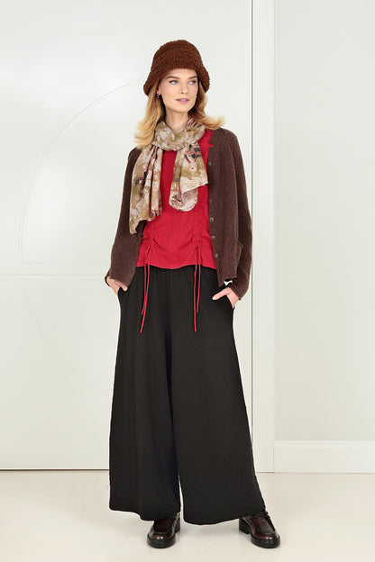 Ruched Front Cherry Red Cotton Blouse