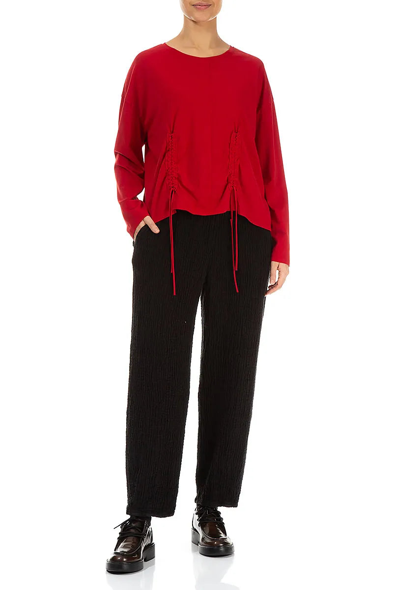 Ruched Front Cherry Red Cotton Blouse