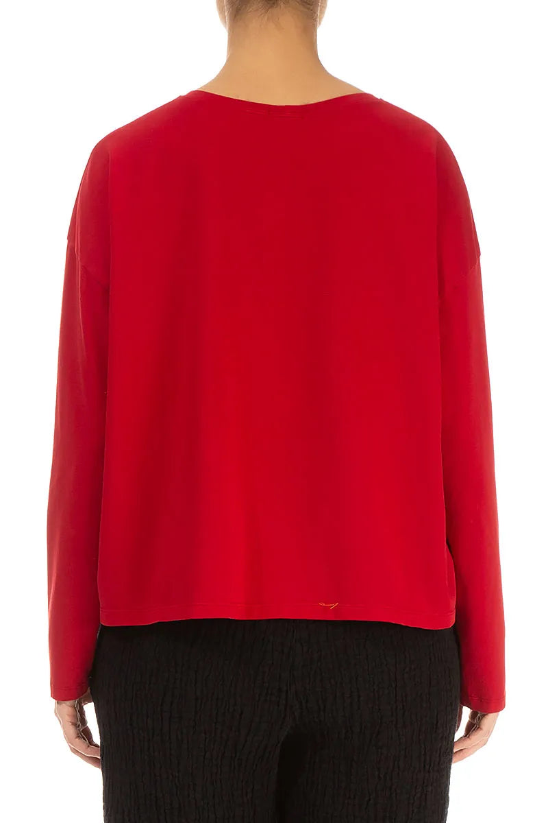 Ruched Front Cherry Red Cotton Blouse