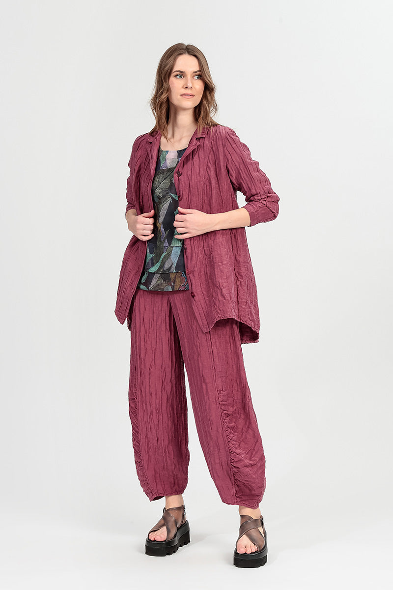 Ruched Hem Antique Ruby Crinkled Silk Linen Trousers 6