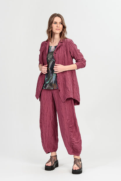 Ruched Hem Antique Ruby Crinkled Silk Linen Trousers 6