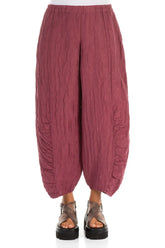 Ruched Hem Antique Ruby Crinkled Silk Linen Trousers 1