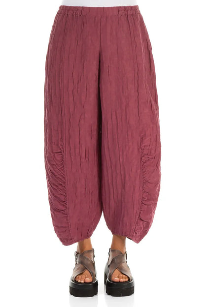Ruched Hem Antique Ruby Crinkled Silk Linen Trousers 1