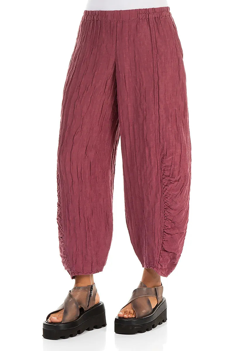 Ruched Hem Antique Ruby Crinkled Silk Linen Trousers 3