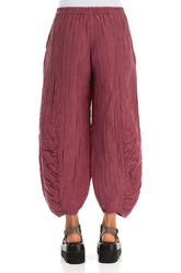 Ruched Hem Antique Ruby Crinkled Silk Linen Trousers 2