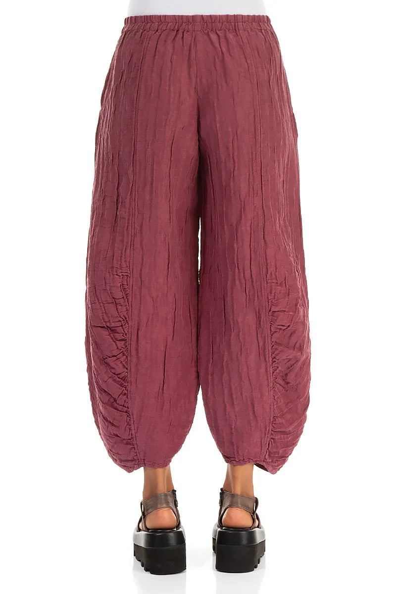 Ruched Hem Antique Ruby Crinkled Silk Linen Trousers 2