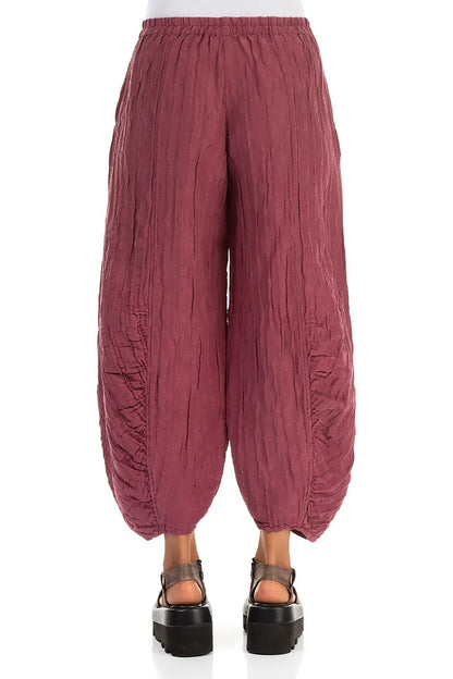 Ruched Hem Antique Ruby Crinkled Silk Linen Trousers 2