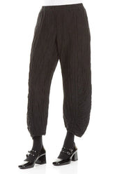 Ruched Hem Black Crinkled Silk Linen Trousers 3