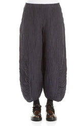 Ruched Hem Graphite Blue Crinkled Silk Linen Trousers 1