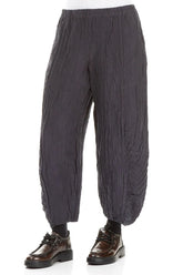 Ruched Hem Graphite Blue Crinkled Silk Linen Trousers 3