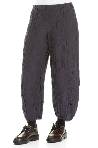 Ruched Hem Graphite Blue Crinkled Silk Linen Trousers 3