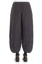 Ruched Hem Graphite Blue Crinkled Silk Linen Trousers 2