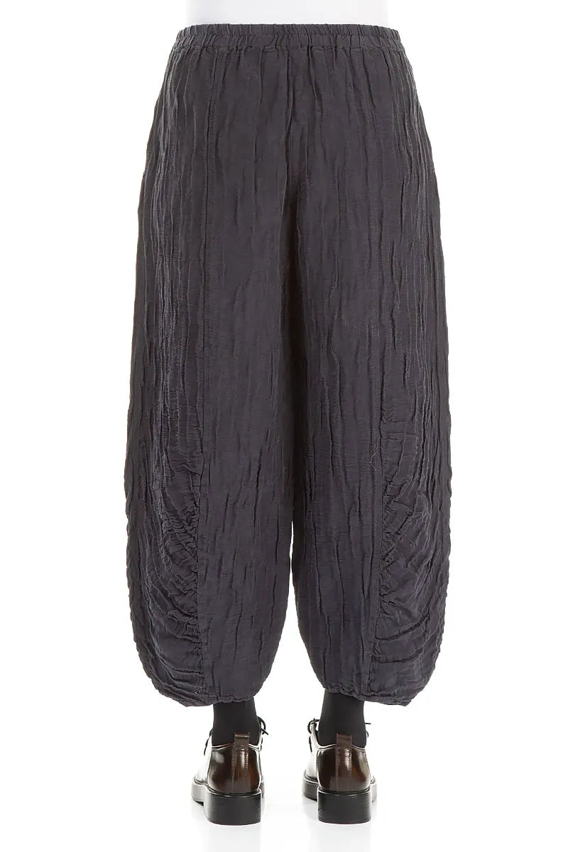 Ruched Hem Graphite Blue Crinkled Silk Linen Trousers 2