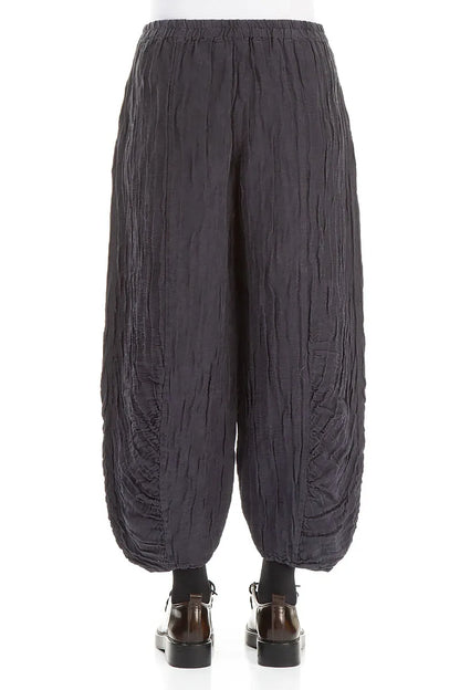 Ruched Hem Graphite Blue Crinkled Silk Linen Trousers 2