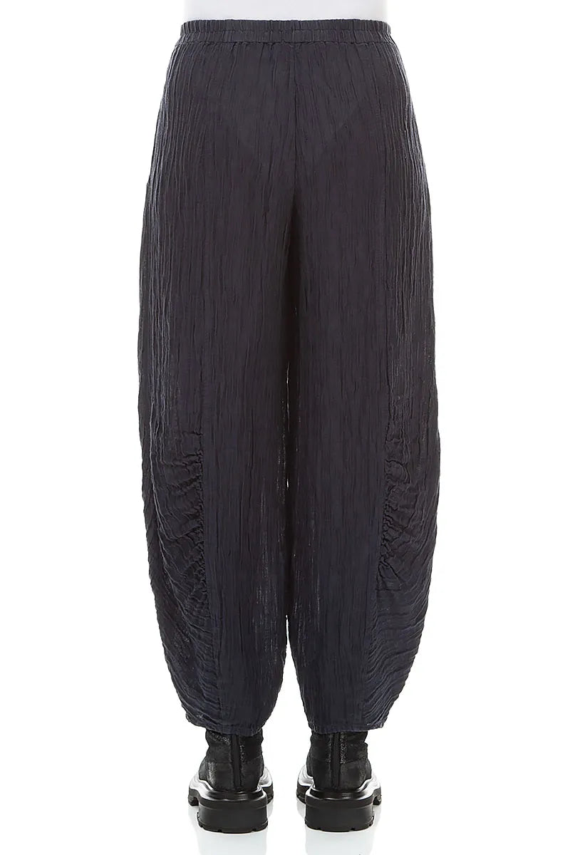 Ruched Hem Graphite Blue Crinkled Silk Trousers 2