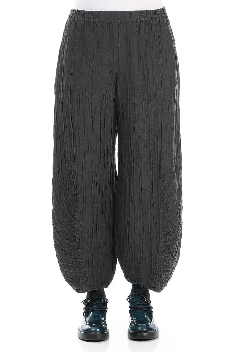 Pantalon graphite en Soie et Lin Froissé à ourlet froncé