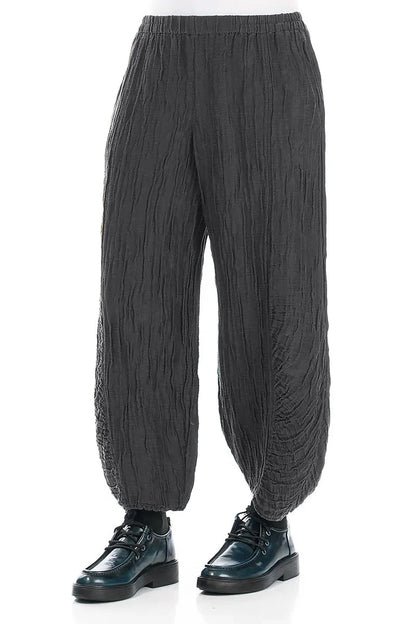 Pantalon graphite en Soie et Lin Froissé à ourlet froncé