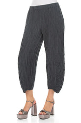 Ruched Hem Graphite Crinkled Silk Linen Trousers 3