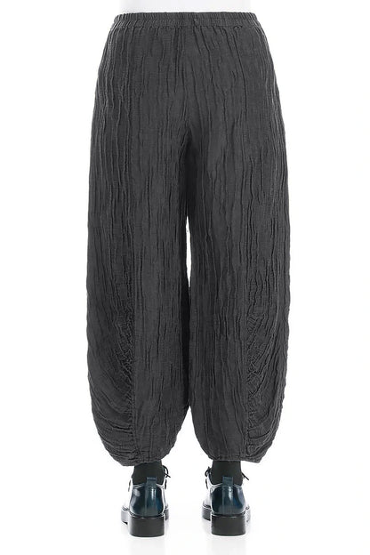 Pantalon graphite en Soie et Lin Froissé à ourlet froncé