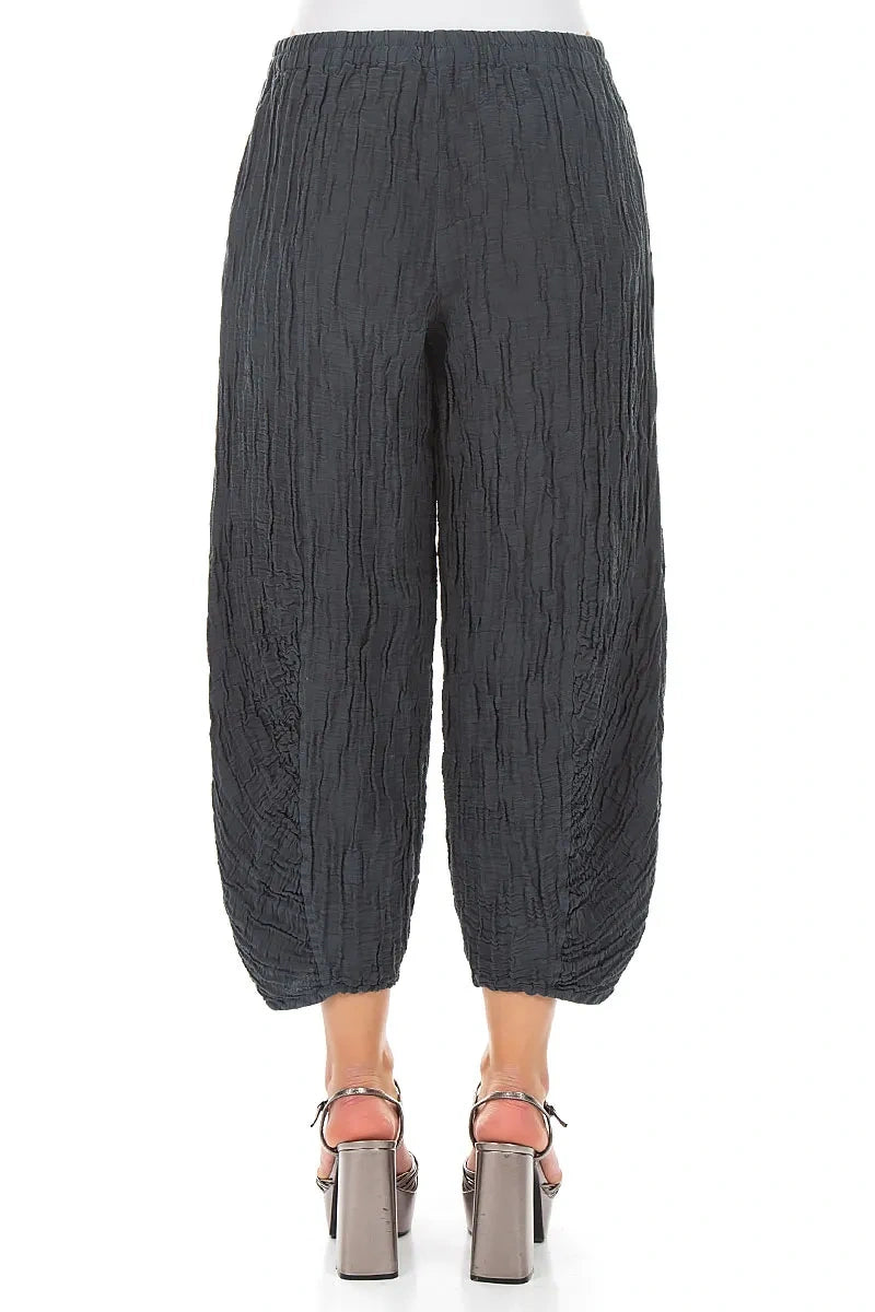 Ruched Hem Graphite Crinkled Silk Linen Trousers 2