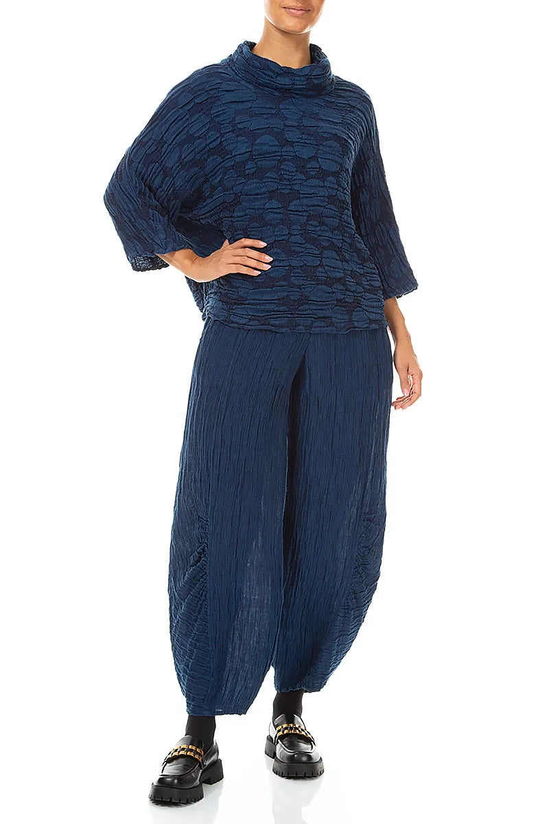 Pantalon en Soie Froissé bleu roi à ourlet froncé