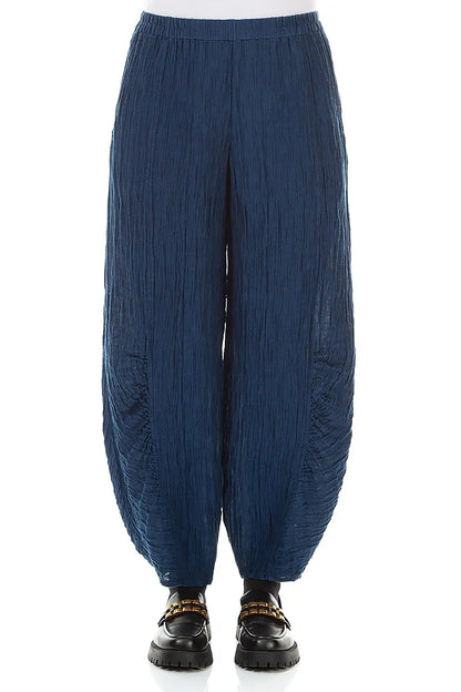 Pantalon en Soie Froissé bleu roi à ourlet froncé