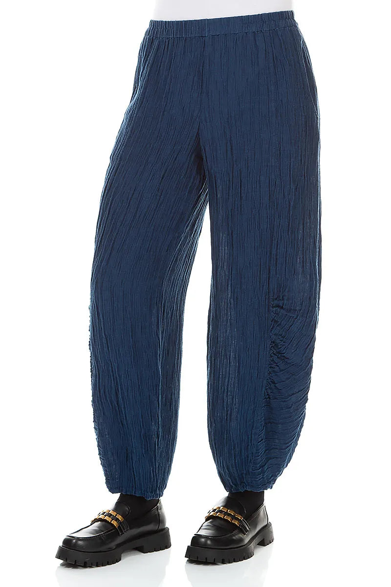 Pantalon en Soie Froissé bleu roi à ourlet froncé