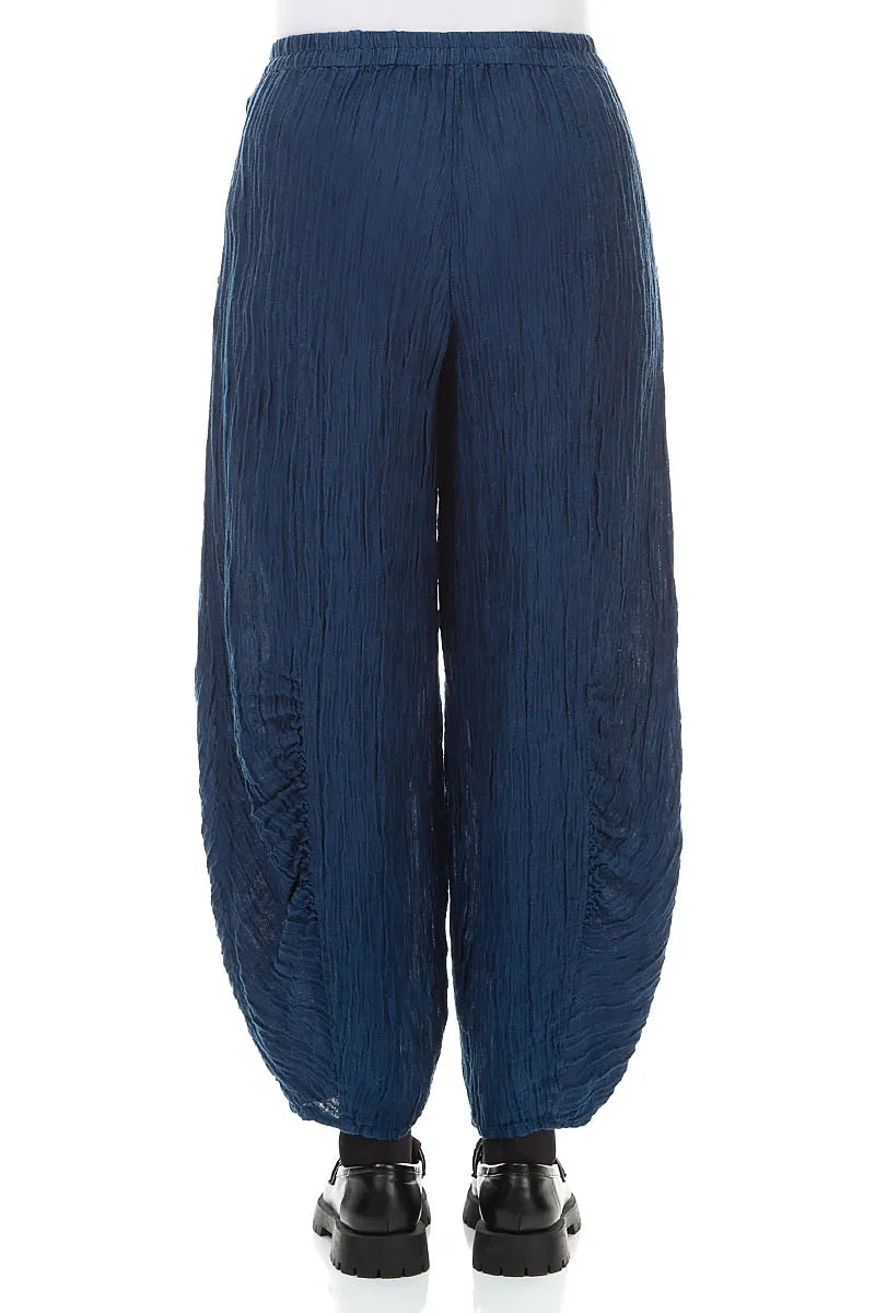 Pantalon en Soie Froissé bleu roi à ourlet froncé