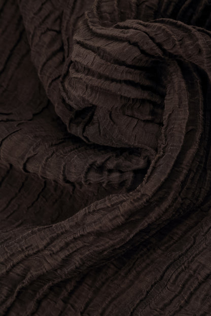 Ruched Hem Truffle Brown Crinkled Silk Linen Trousers