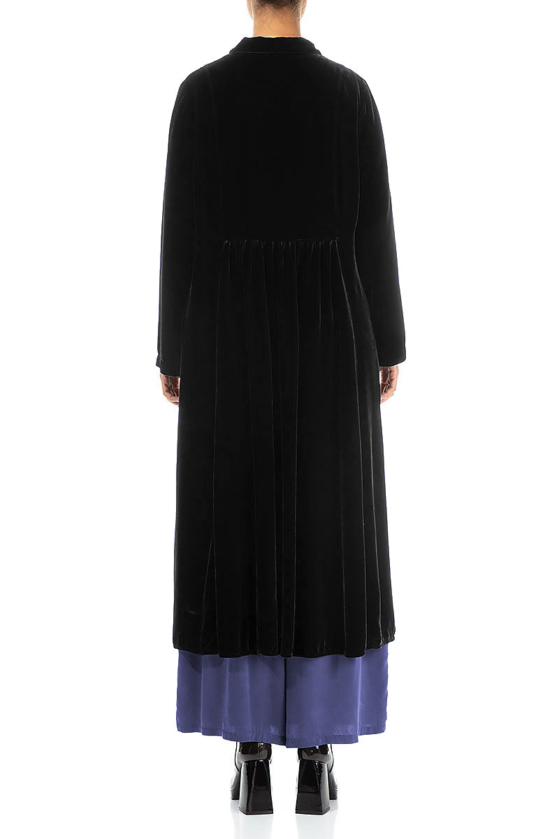 Ruched Pockets Black Silk Velvet Jacket - Coat 2