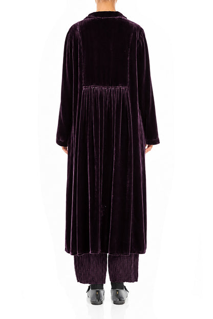 Ruched Pockets Deep Plum Silk Velvet Jacket - Coat 2
