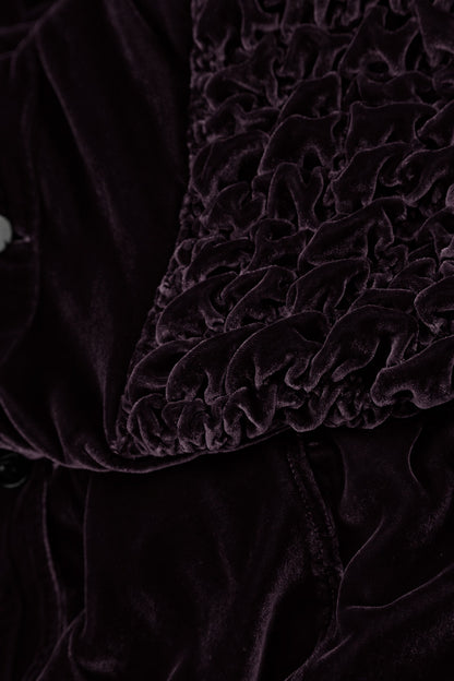 Ruched Pockets Deep Plum Silk Velvet Jacket - Coat 5