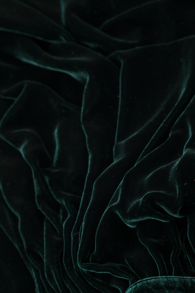Ruched Pockets Emerald Silk Velvet Dungaree Dress 5
