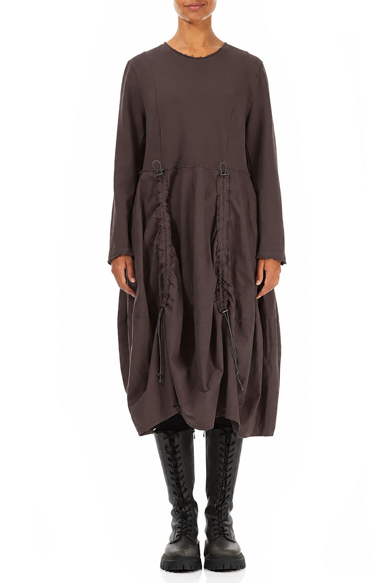 Ruched Truffle Brown French Terry Cotton Dress 1