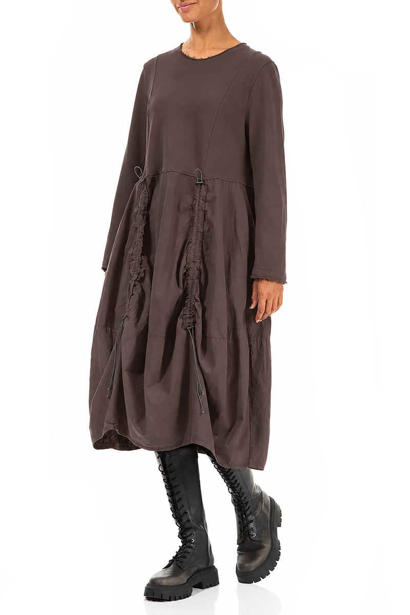 Ruched Truffle Brown French Terry Cotton Dress