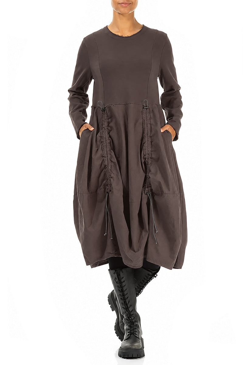 Ruched Truffle Brown French Terry Cotton Dress 4