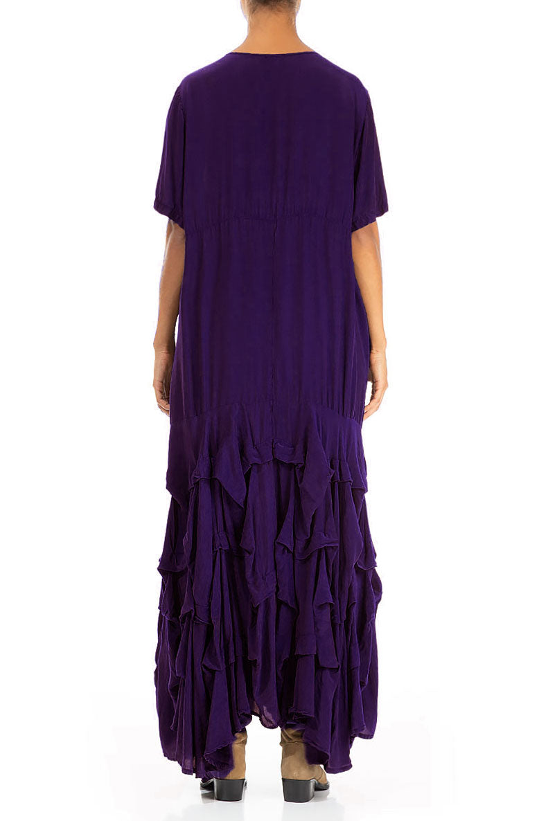 Ruffle Royal Purple Silk Bamboo Maxi Dress 2