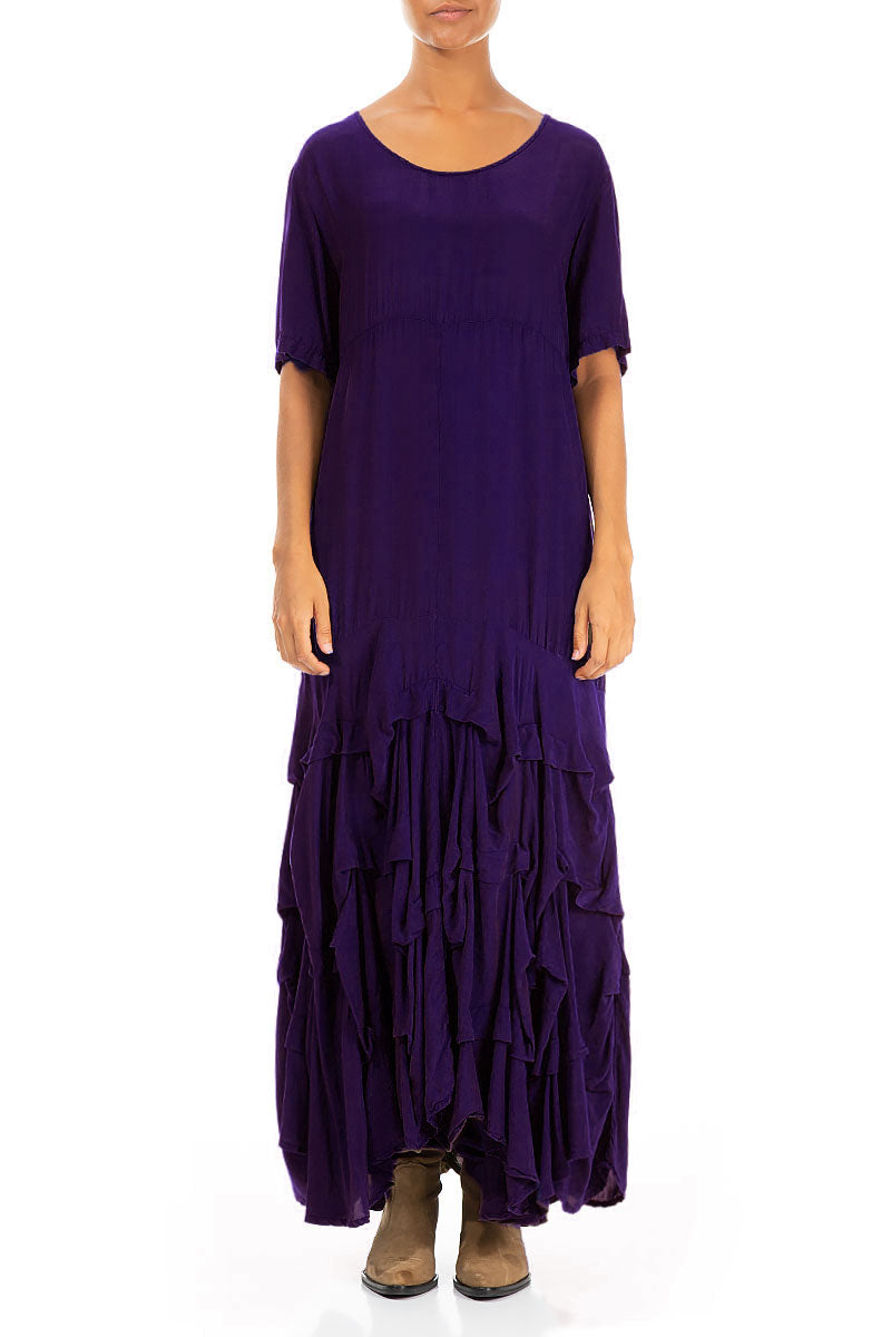 Ruffle Royal Purple Silk Bamboo Maxi Dress 1