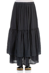 Ruffled Graphite Maxi Gauze Linen Skirt 1