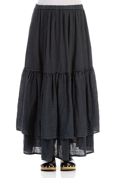 Ruffled Graphite Maxi Gauze Linen Skirt 1