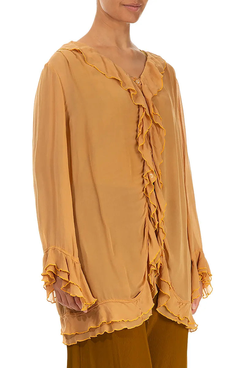Ruffled Amber Silk Jacket Blouse 3