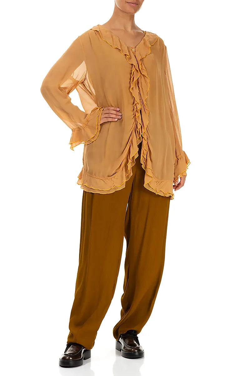 Ruffled Amber Silk Jacket Blouse 4