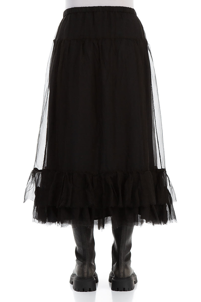Ruffled Black Silk Chiffon Skirt 2