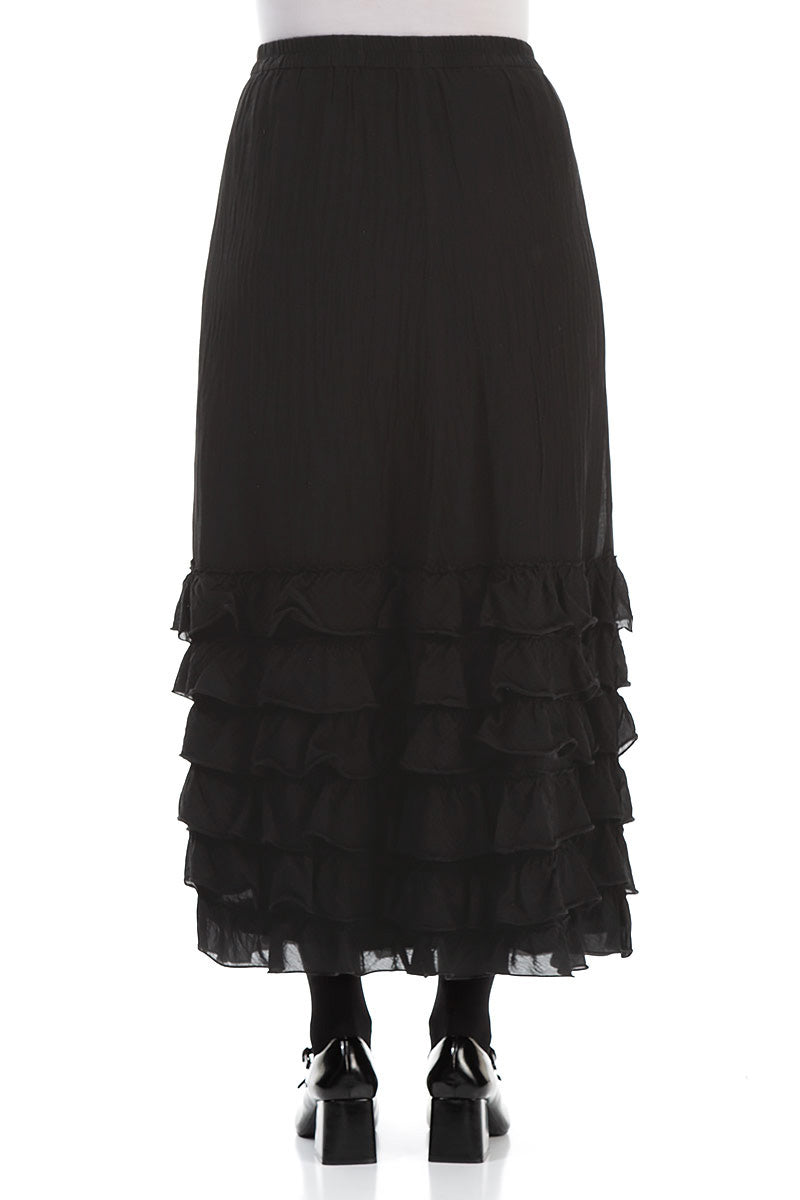 Ruffled Black Silk Cotton Skirt 2